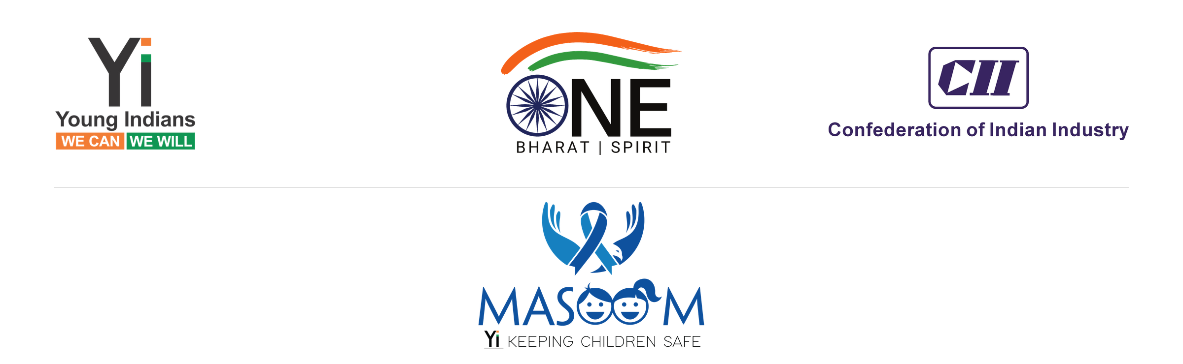 Young Indians, ONE Bharat Spirit, Confederation of Indian Industry and Project Masoom logos